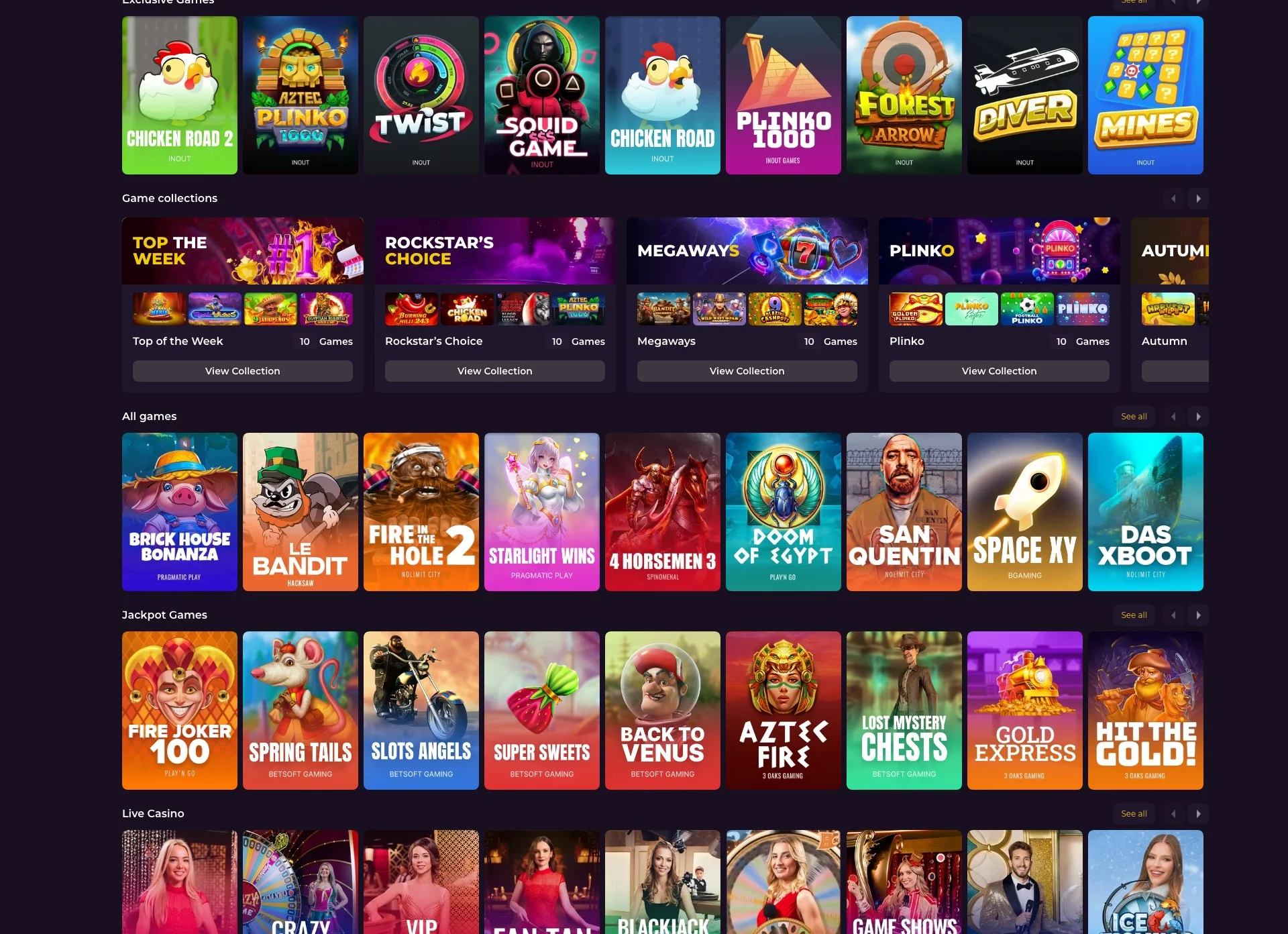 les jeux sur RockStar Casino