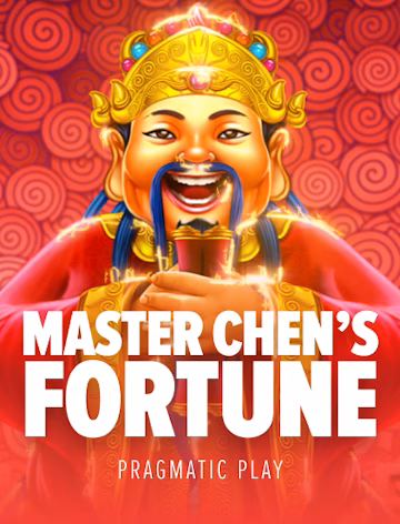 Maître Chen souriant tenant une coupe dorée sur fond rouge, machine à sous Master Chen's Fortune par Pragmatic Play